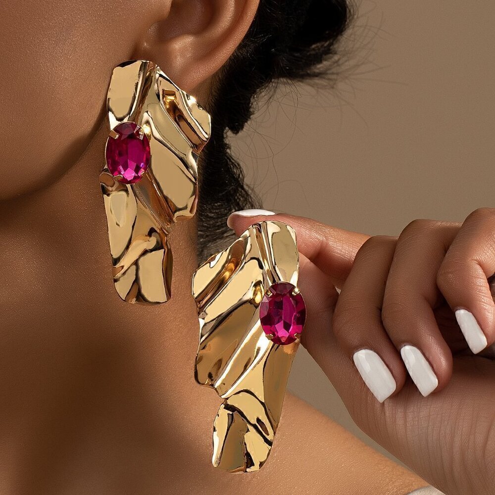 Multicolor Women's Exaggerated Sea Wave Shape Luxurious Earrings